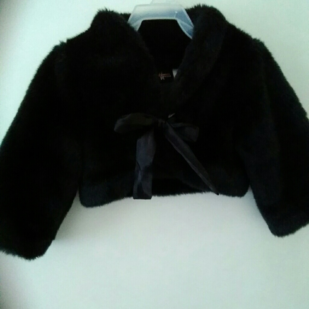 Girls Black Velvet Jacket w/ Satin Ribbon